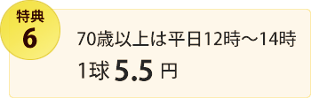 特典6・70歳以上は平日12時～14時　1球5.5円